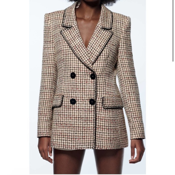 NWT Zara Double Breasted Blazer with Black Trim size M | Poshmark