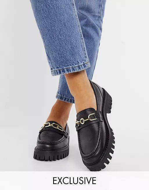 ASRA Exclusive Freya chunky loafers in black leather with gold trim | ASOS (Global)