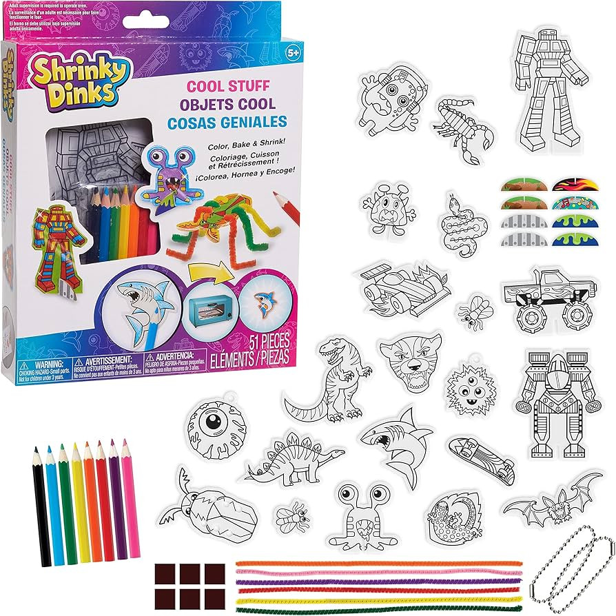 Shrinky Dinks Cool Stuff Activity Set, 51-piece set, Kids Art and Craft Activity Set, Kids Toys f... | Amazon (US)