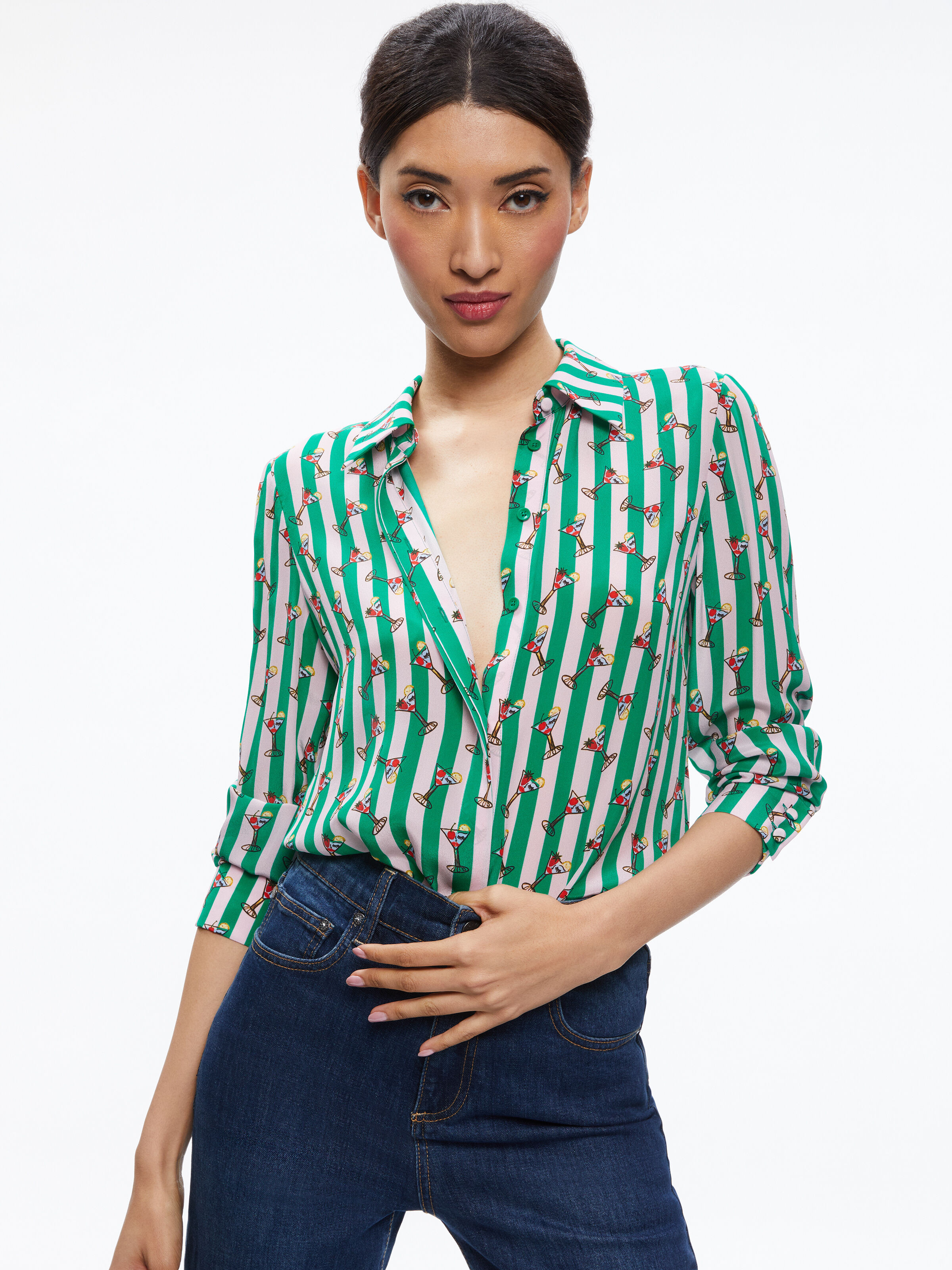 alice + olivia A+O X KENDRA DANDY WILLA PLACKET TOP | Alice + Olivia