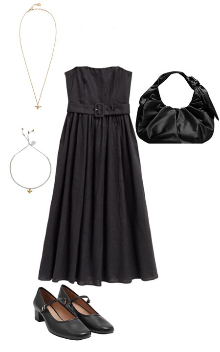 Evening outfit ideas. Little black dress #blackdress #straplessdress #blackbag #beednevklace #beebracelet

#LTKeurope #LTKover40 #LTKstyletip