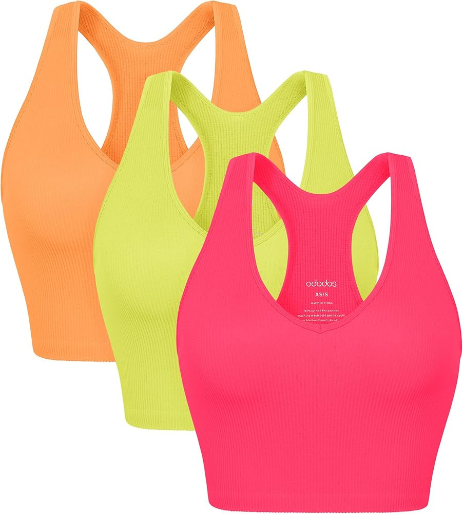 ODODOS 3-Pack Seamless Racerback Crop Tank for Women Ribbed Knit Soft Crop Tops | Amazon (US)