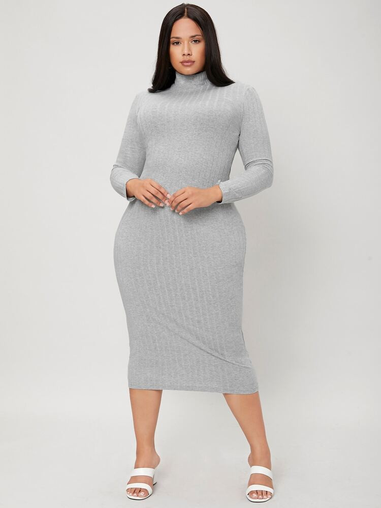 SHEIN Plus Mock Neck Rib-knit Dress | SHEIN