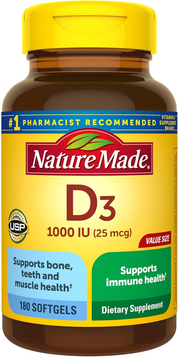 Nature Made Vitamin D3 1000 IU (25 mcg), Dietary Supplement for Bone, Teeth, Muscle and Immune He... | Amazon (US)