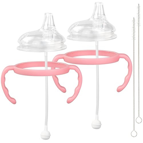 Sippy Cup Soft Spout Conversion Kit for Comotomo Baby Bottles, Transition Sippy Cup Bundle Fits Comotomo, Sippy Spout Nipples Weighted Straw, Bottle Handles and Cleaning Brush, Pink, 2 Pack | Amazon (US)