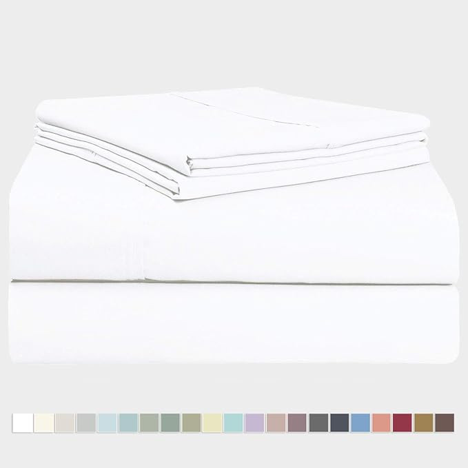 Pizuna 400 Thread Count Queen Cotton Sheets Set White, 100% Long Staple Cotton Sheet Set, Soft Co... | Amazon (US)