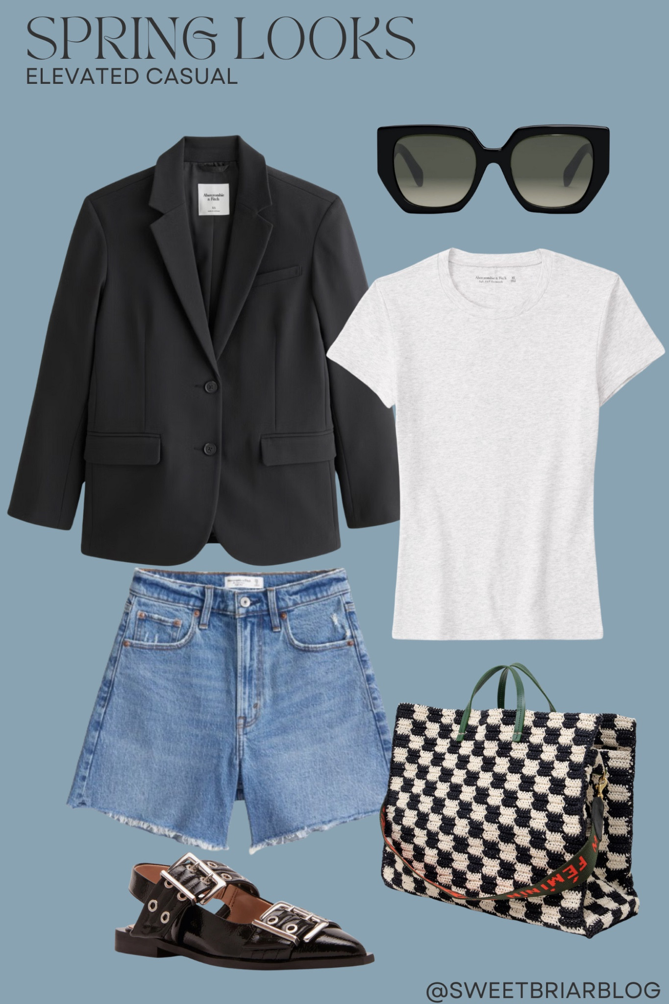 spring looks. elevated casual. Abercrombie denim. Clare v checked bag. Steve Madden buckle flats. Celine sunglasses 

#LTKstyletip #LTKitbag