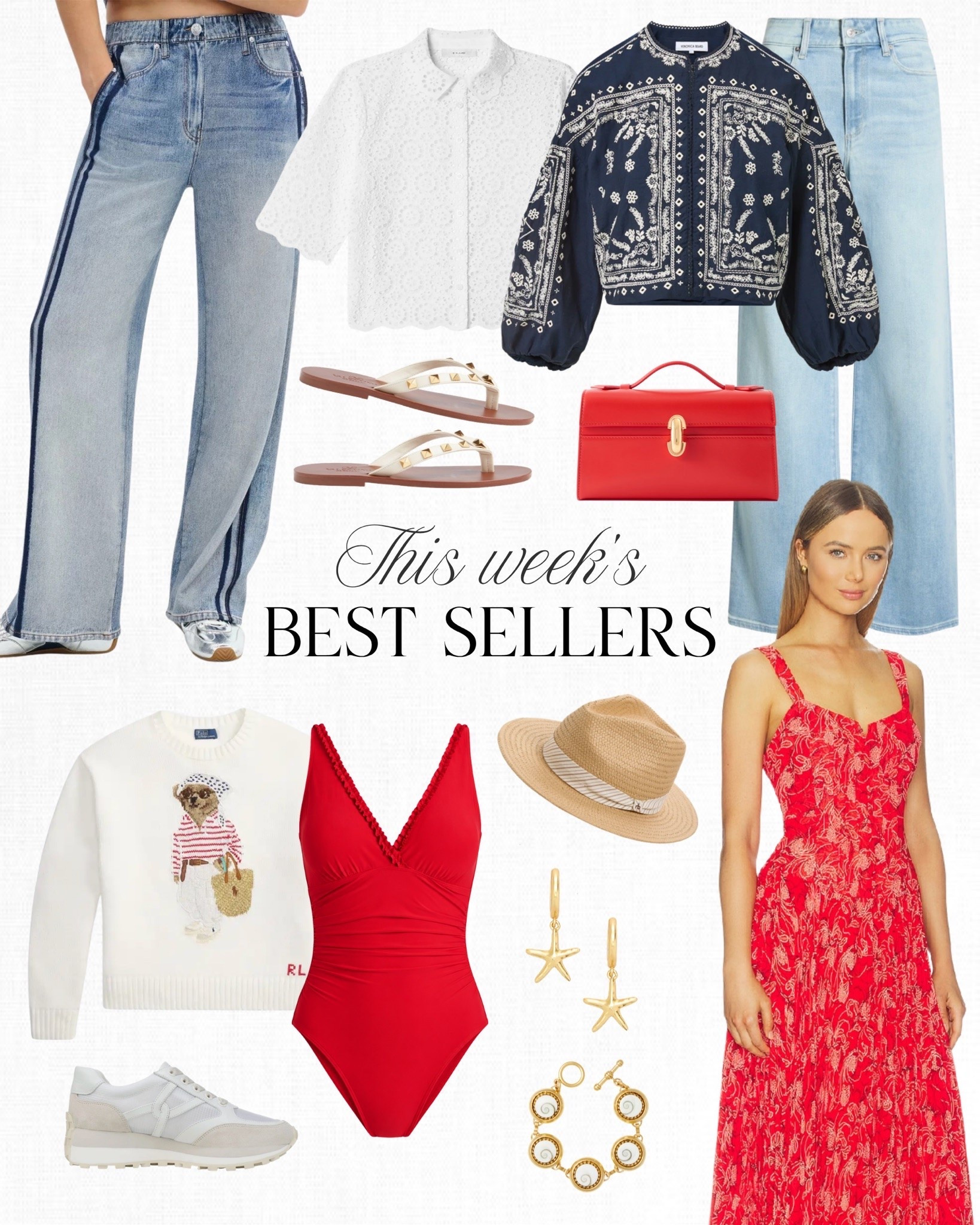 Top 10 Best Sellers: I’m on vacation right now, and this red swimsuit has become a new favorite! I’ve also been wearing this packable straw hat everyday, and I always bring these viral sweatpant jeans with me for travel days. I never wear sneakers, but these ones are so comfortable and give me an extra lift. I own this red dress and just noticed it went on sale! So perfect for weddings. 🤍✨

#LTKOver40 #LTKSeasonal #LTKootd