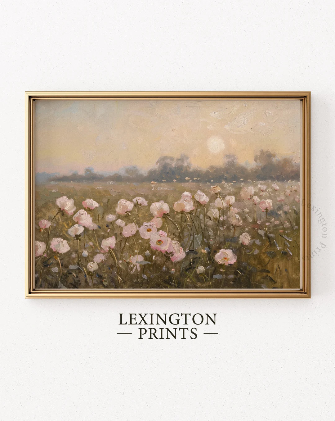 Pastel Pink Wildflower Landscape Print, Vintage Printable Wall Art Pink Spring Print, Farmhouse P... | Etsy (US)