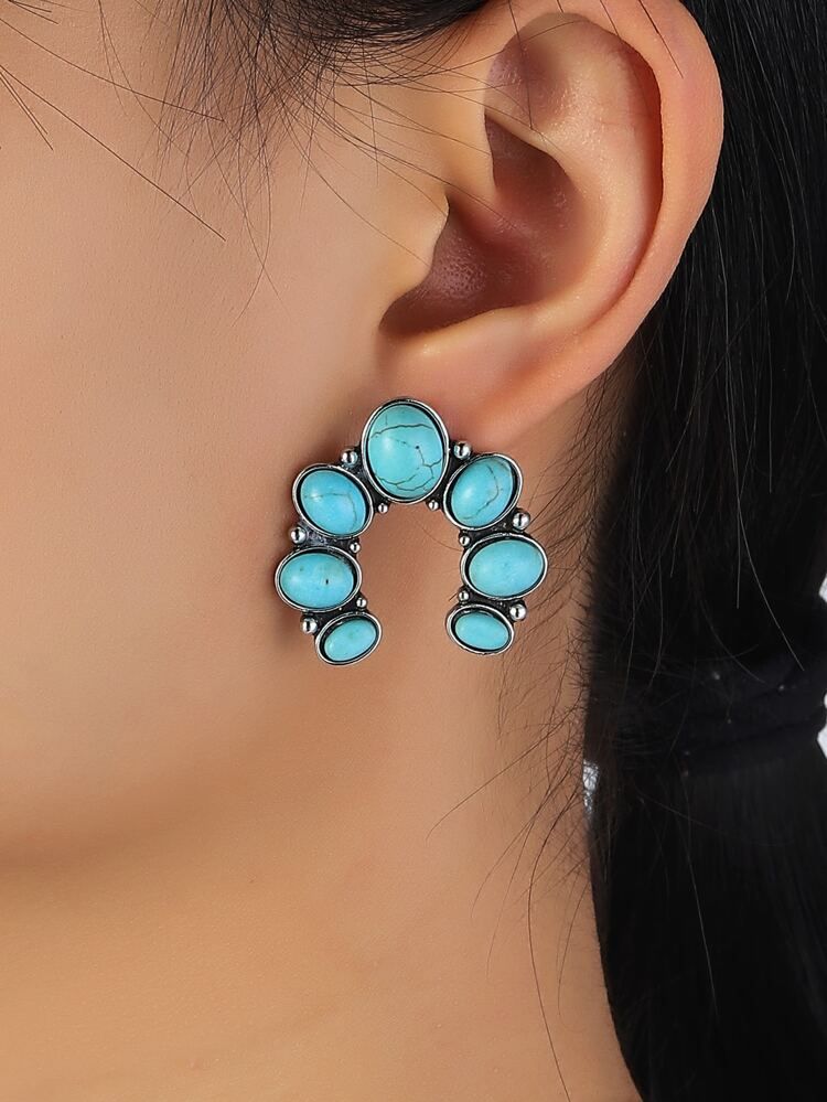 Turquoise Decor Stud Earrings | SHEIN