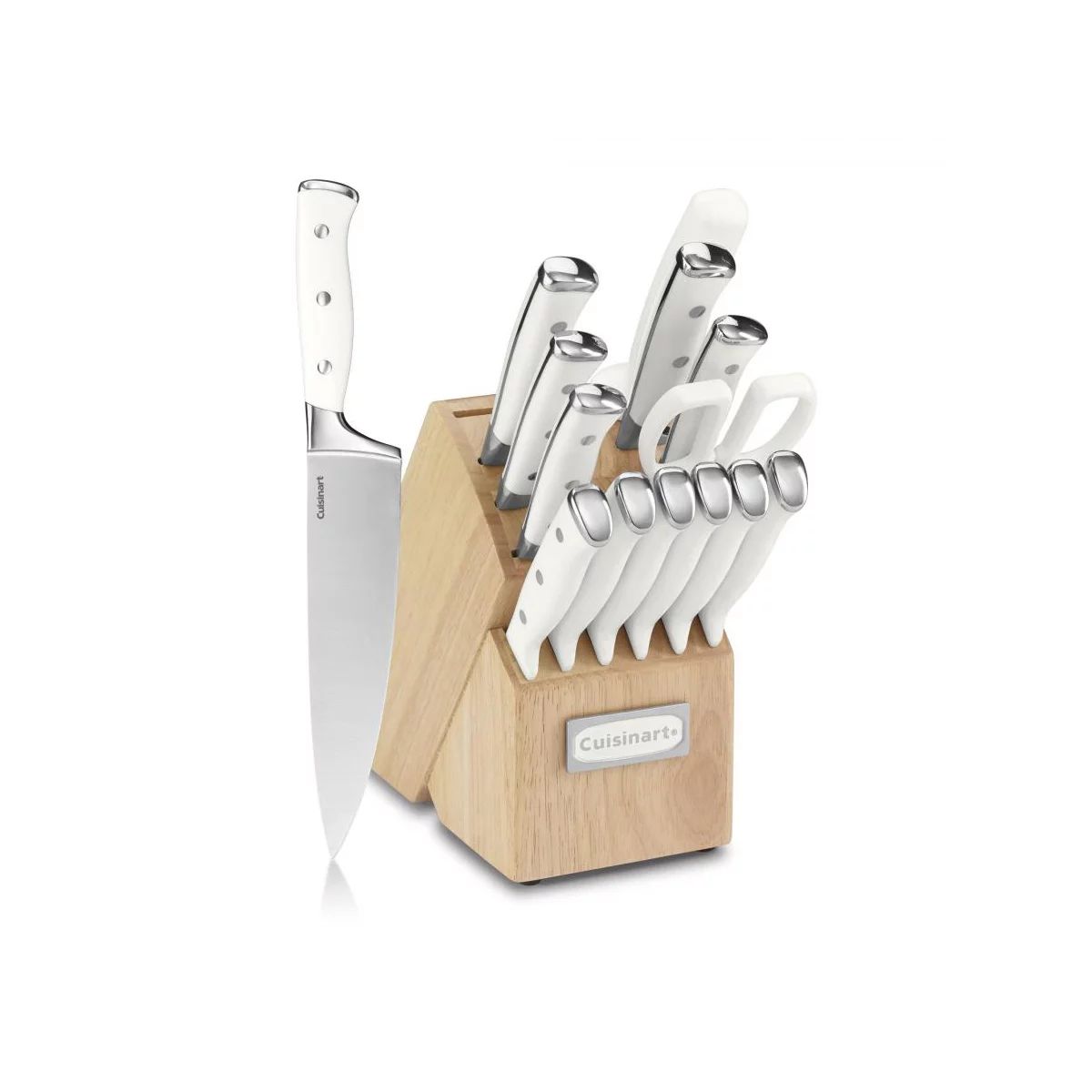 Cuisinart Classic Forged Triple Rivet 15-Piece Cutlery Set with Block, White and Stainless | Walmart (US)