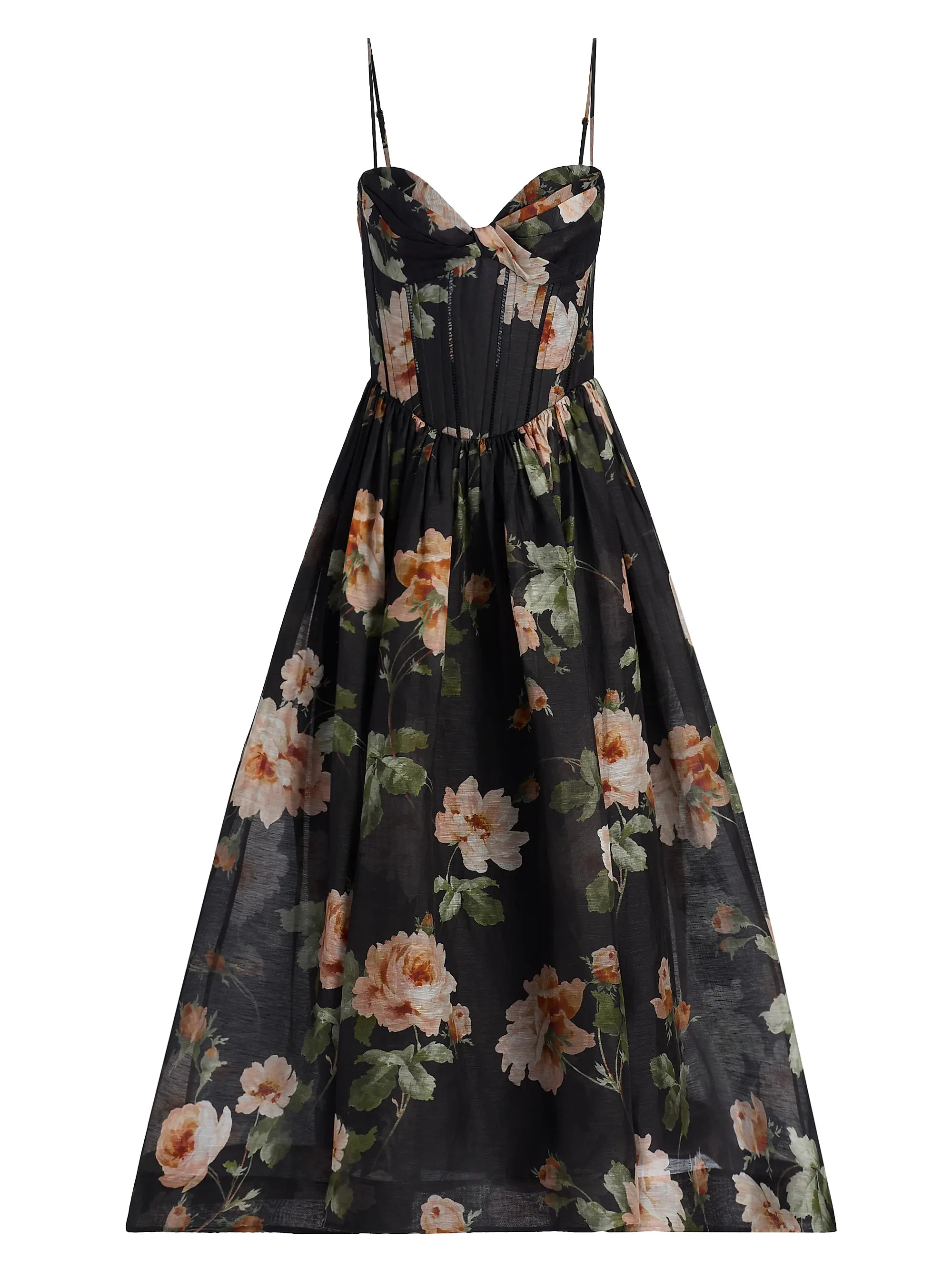 Luna Floral Linen-Silk Midi-Dress | Saks Fifth Avenue