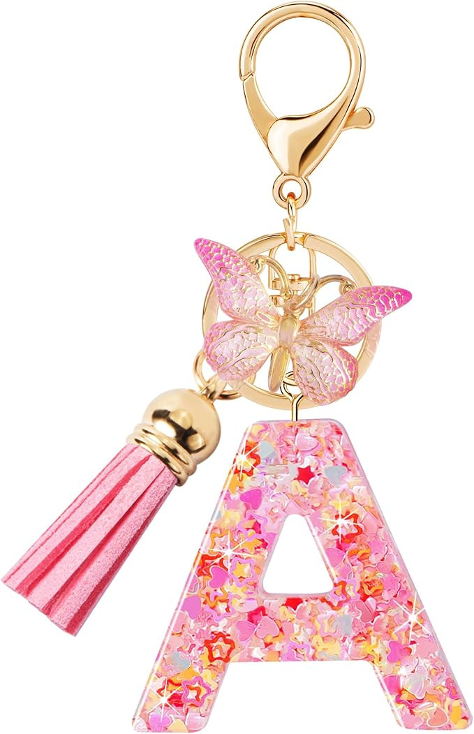 Initial letter Keychains for Women Girls Tassel Butterfly Cute Keychain for Wallet Backpack charm | Amazon (US)