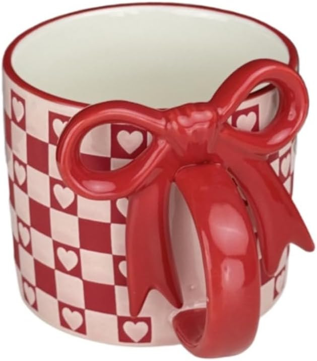 Underglaze Hand-Painted Polka Dot Heart Bow Ceramic Mug Personalized Breakfast Cup Afternoon Tea ... | Amazon (US)