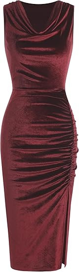 ZAFUL Women's Velvet Wedding Guest Dress Cowl Neck Sleeveless Cocktail Dresses Split Ruched Bodyc... | Amazon (US)