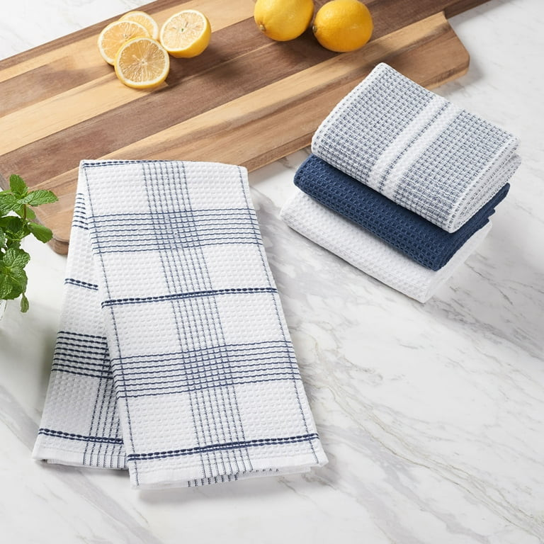 Better Homes & Gardens Washed Indigo Cotton Waffle-Weave Dual-Purpose Oversized Kitchen Towels 4 ... | Walmart (US)