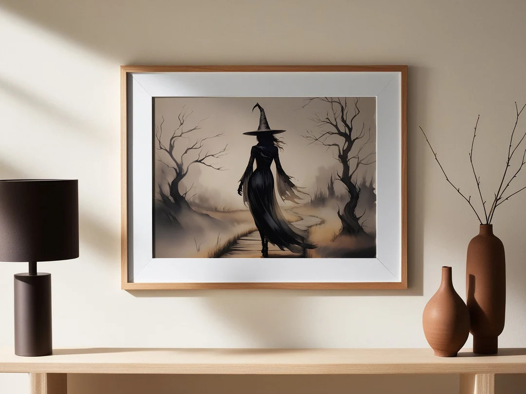 Vintage Witchy Halloween Wall Art Printable Rustic Witch Decor Vintage Halloween Painting Witch W... | Etsy (US)