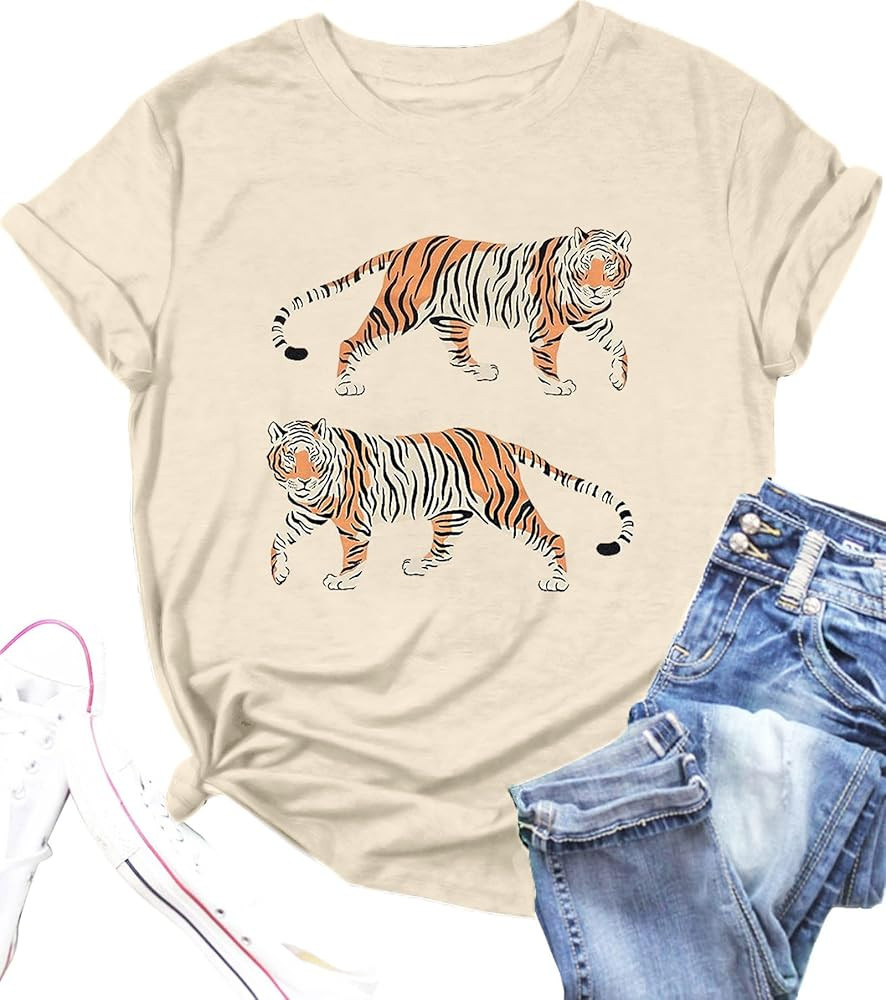 Tiger Shirt Women Vintage Animal Graphic T-Shirt Casual Short Sleeve Crewneck Tee Summer Loose Fi... | Amazon (US)
