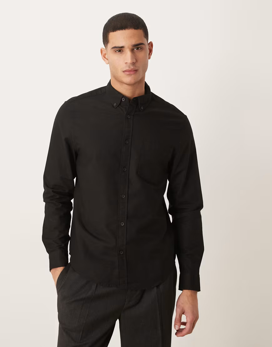 ASOS DESIGN regular fit oxford shirt in black | ASOS (Global)