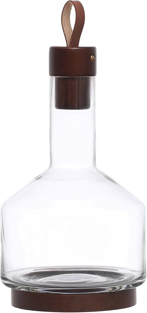 Bloomingville 10.5 Inches 62-Ounce Glass Acacia Wood Base, Stopper and Leather Pull, Walnut Finis... | Amazon (US)