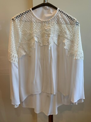DANCE & MARVEL Womens Blouse Top White Crochet Embroidered Floral Long Sleeve  | eBay | eBay UK