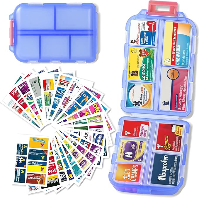 Pill Organizer with Medicine Labels Travel Daily Pill Container Mini Medication Organizer Storage... | Amazon (US)
