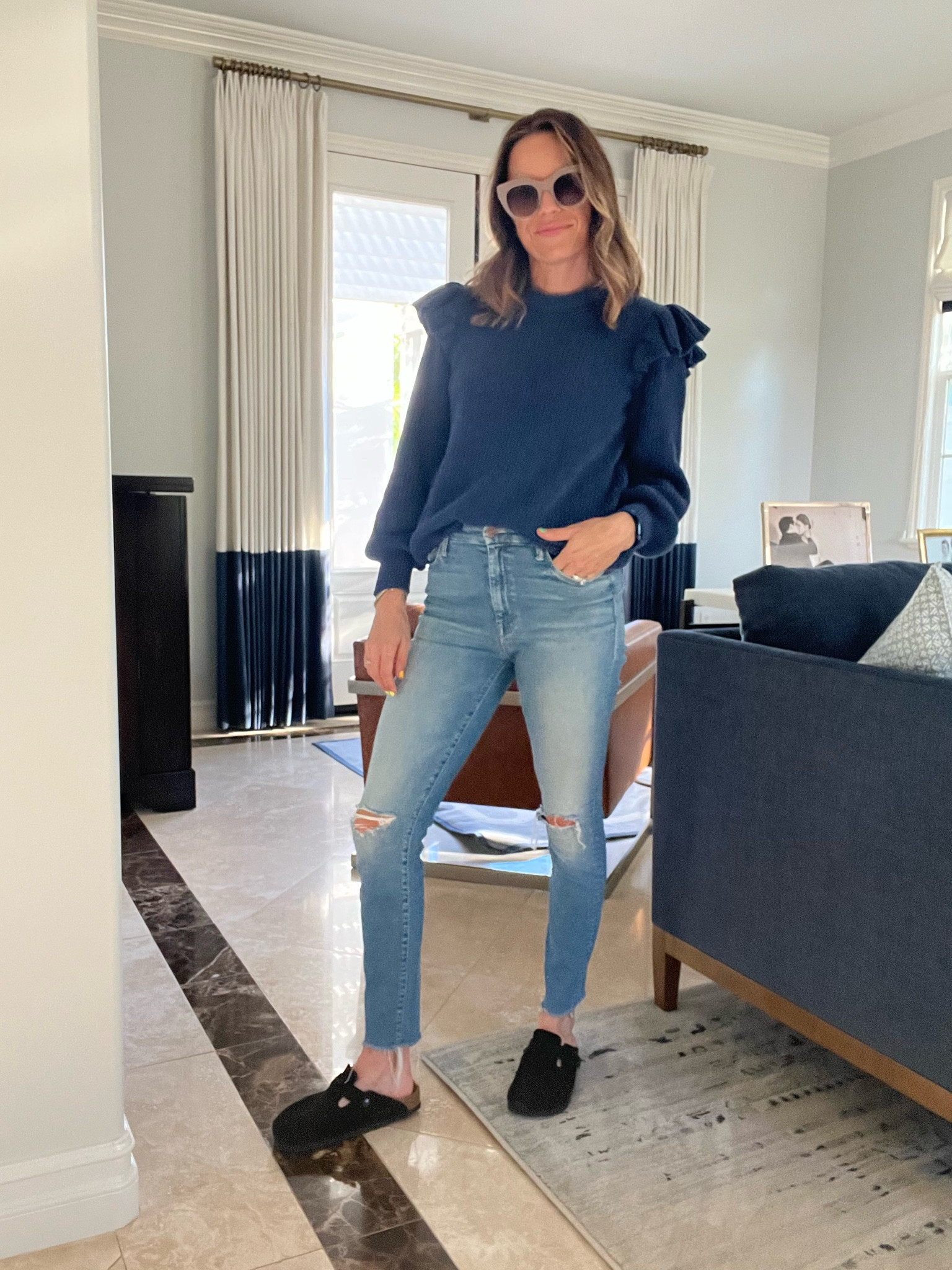 Summer Ruffle shoulder sweater with $10 off towards your purchase with code HUNTERJS10 runs tts! 

#LTKCon #LTKworkwear #LTKSeasonal