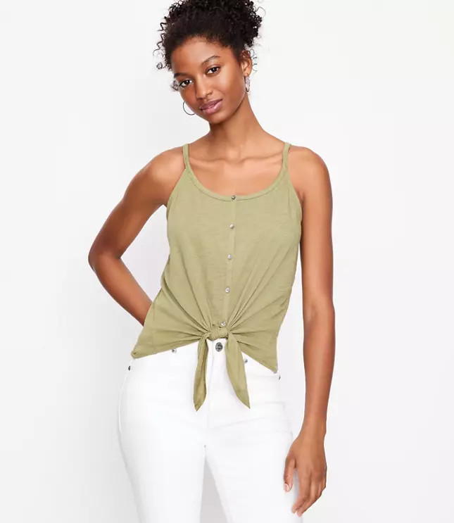 Button Tie Front Tank Top | LOFT