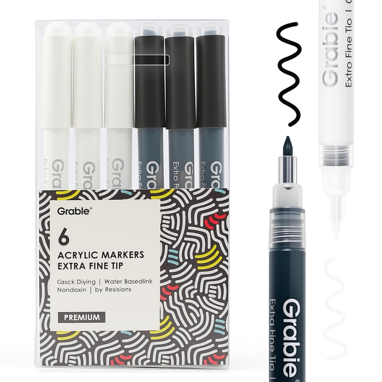 Black & White Extra Fine Tip Acrylic Paint Marker Set, 6 Pack, 0.7mm Acrylic Paint Pens for Highl... | Amazon (US)