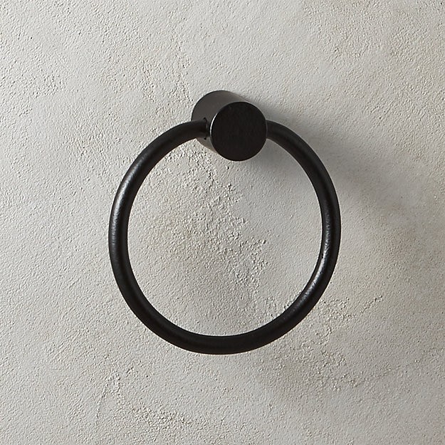 Rough Cast Black Towel Ring | CB2