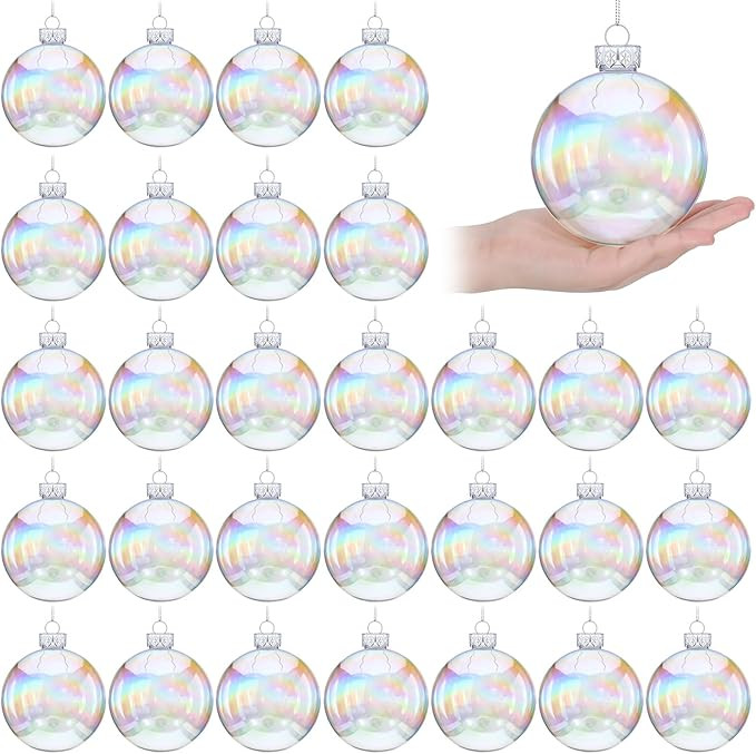 48 Pcs Large 4 Inch Clear Christmas Ornament Balls Iridescent Christmas Balls for Tree, Iridescen... | Amazon (US)