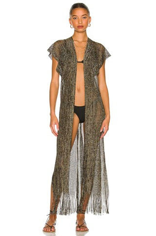 Luli Fama Fringe Caftan in Black & Gold from Revolve.com | Revolve Clothing (Global)