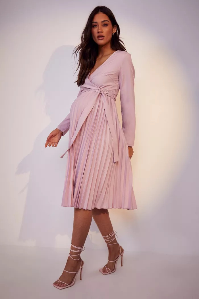 Maternity Occasion Pleated Wrap Midi Dress | Boohoo.com (US & CA)