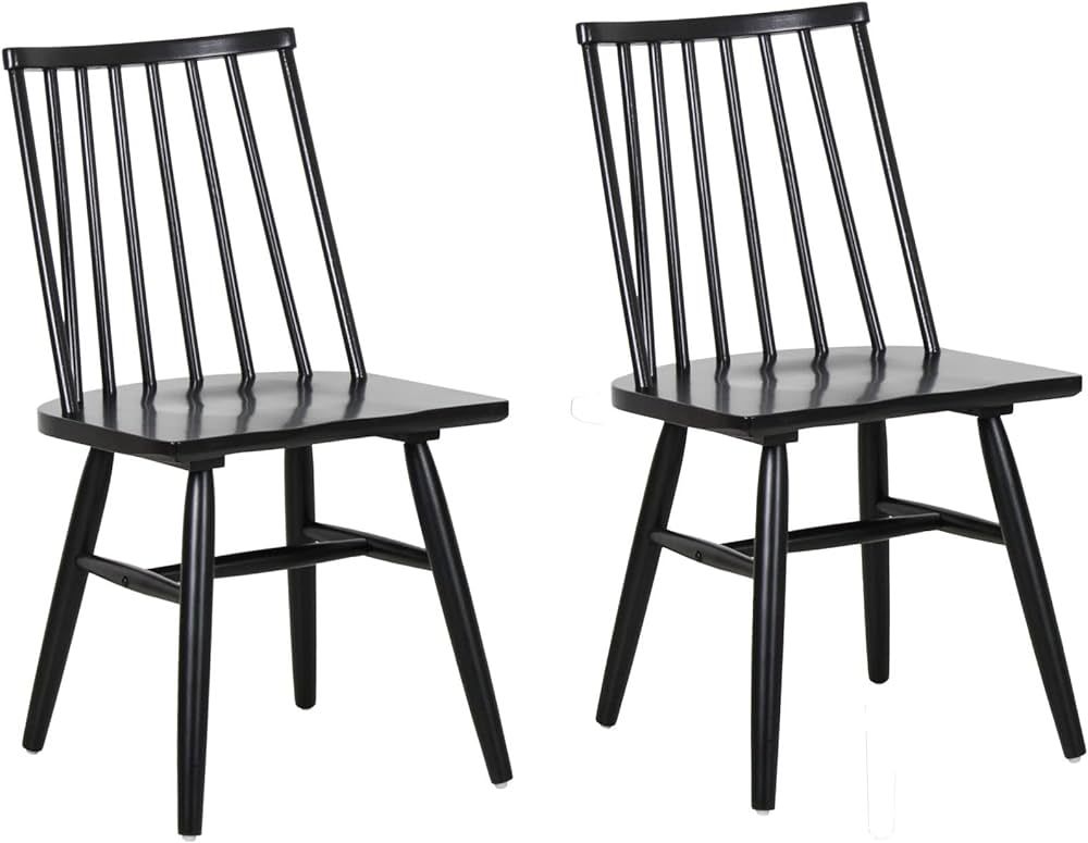 100% Solid Wood Dining Chairs - 21”d x 18”W x 32.5”h Spindle Back Matte Black - Handcrafted... | Amazon (US)