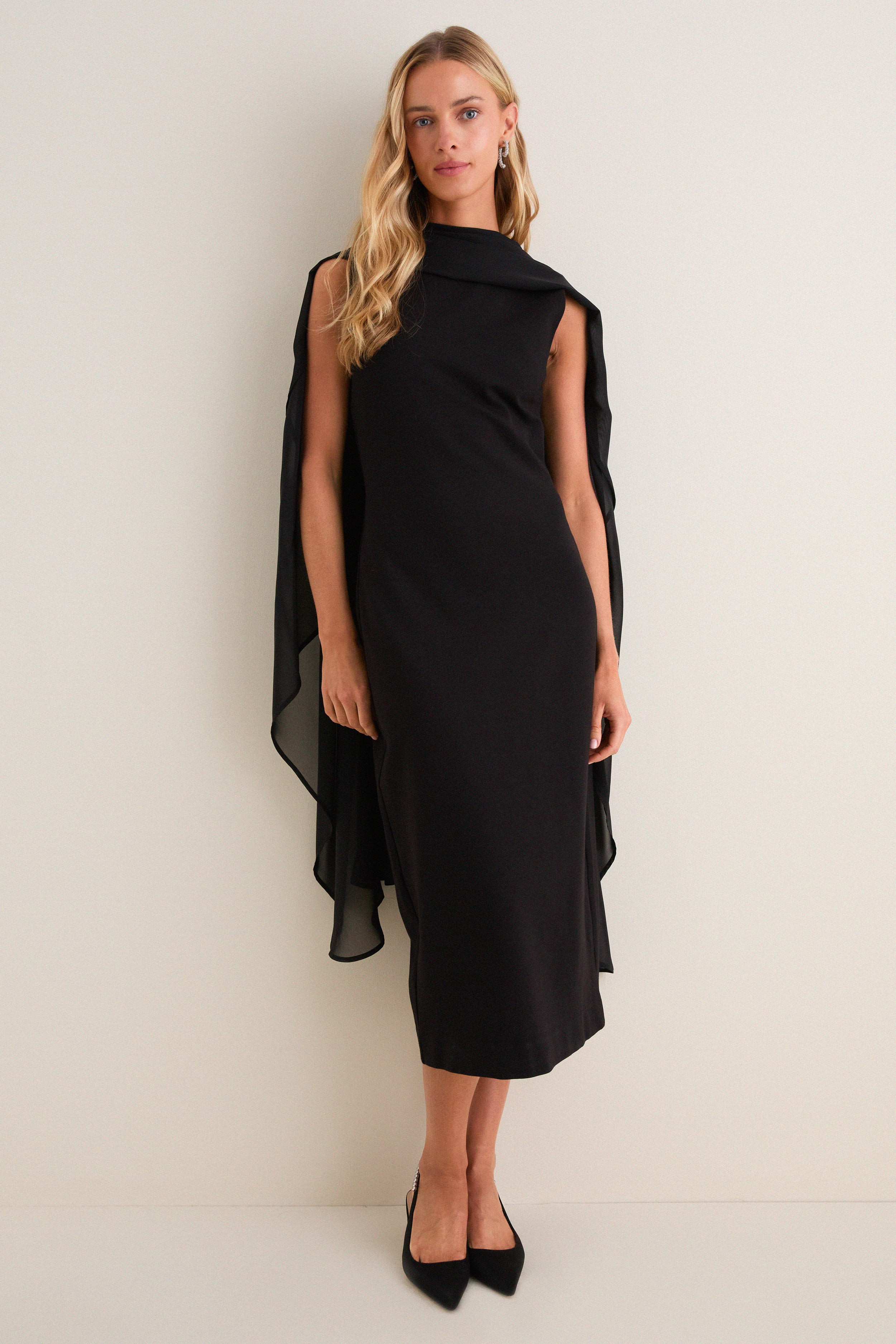 Black Chiffon Asymmetrical Audra Midi Dress | Tuckernuck (US)