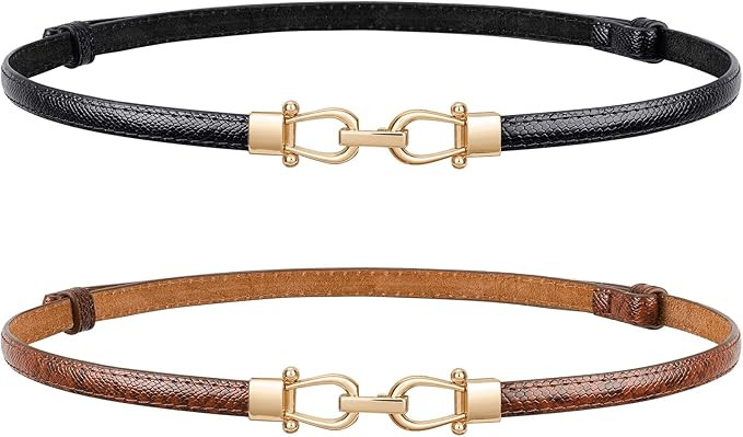 JASGOOD Leather Skinny Belts for Women Plus Size Ladies Thin Waist Belts Adjustable for Jeans Pan... | Amazon (US)