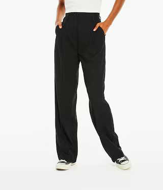 High-Rise Pleated Twill Trousers | Aeropostale