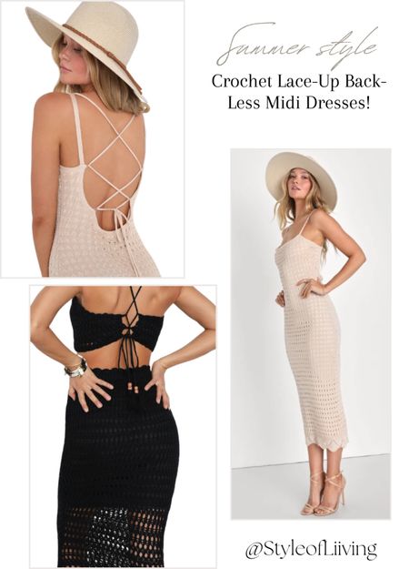 Crochet midi dresses from Lulus! Lace up backless. Two piece midi dress skirts. #summeroutfit #ootd 

#LTKFestival #LTKStyleTip #LTKFindsUnder100