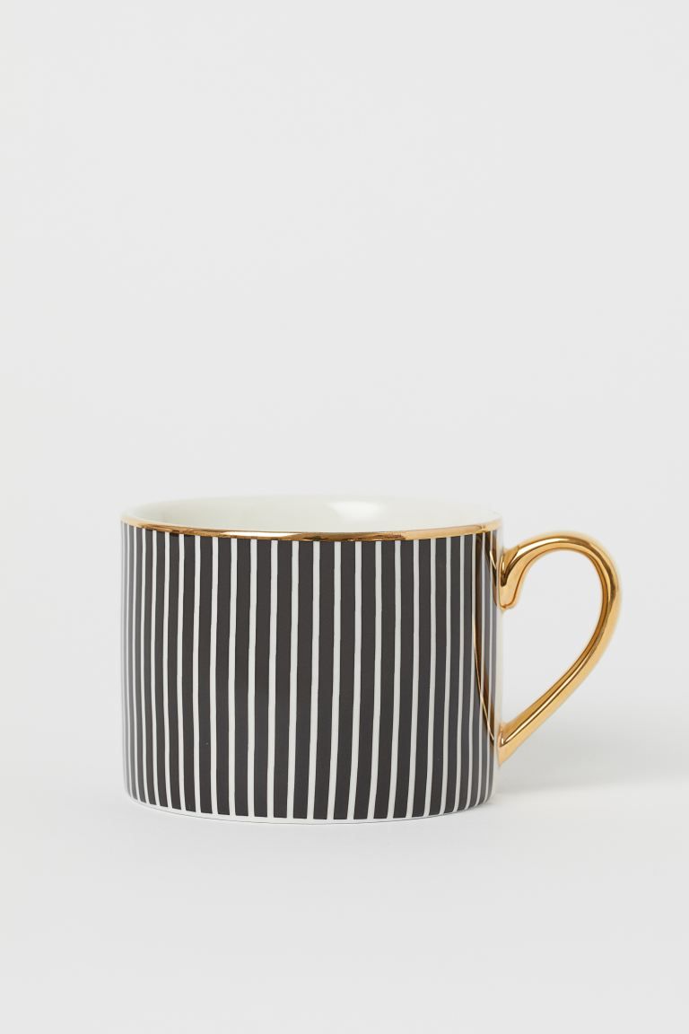 Patterned Porcelain Cup - White/black - Home All | H&M US | H&M (US)