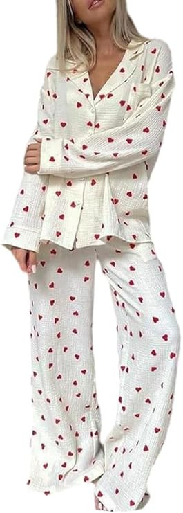LILTWIST Cute Heart Pj Pants Sets for Women Cotton Matching Pajama Shirts Set Valentines Day Bow ... | Amazon (US)