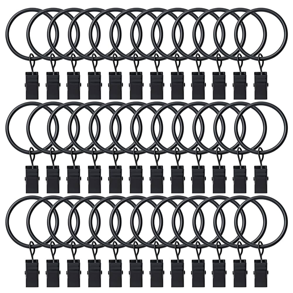 BOOMIBOO 36 Pack Curtain Rings with Clips, Drapery Clips with Rings, Hangers Drapes Rings, Draper... | Amazon (US)