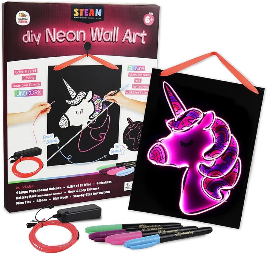 DOODLE HOG Decor for Girls Room - Neon Unicorn Arts and Crafts for Wall Art - Kids Arts and Craft... | Amazon (US)