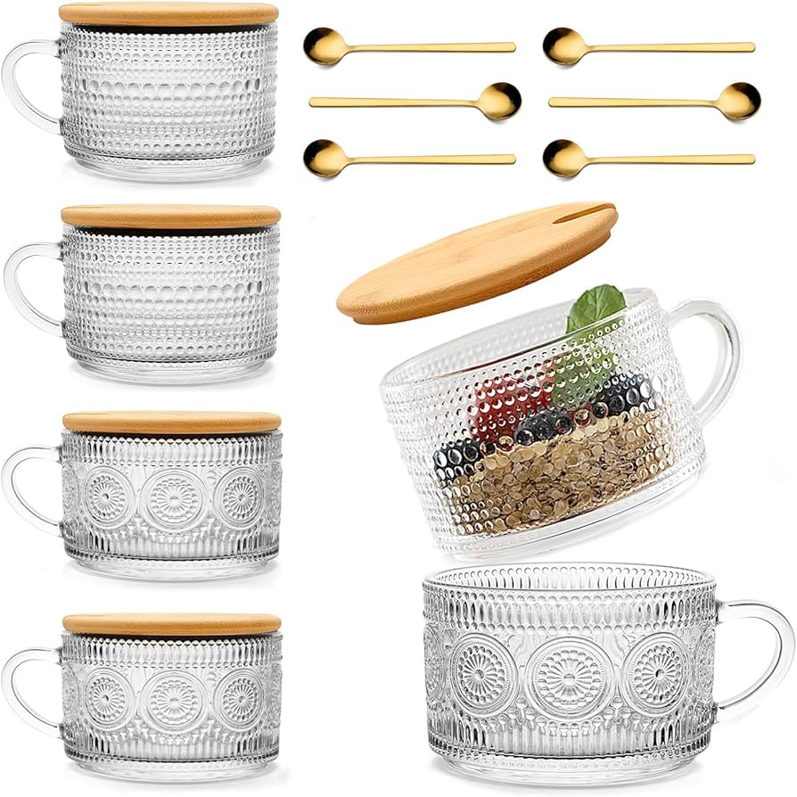 Today's Present 6pcs Vintage Glass Coffee Mugs Gifts for Women, Overnight Oats Containers With Ba... | Amazon (US)