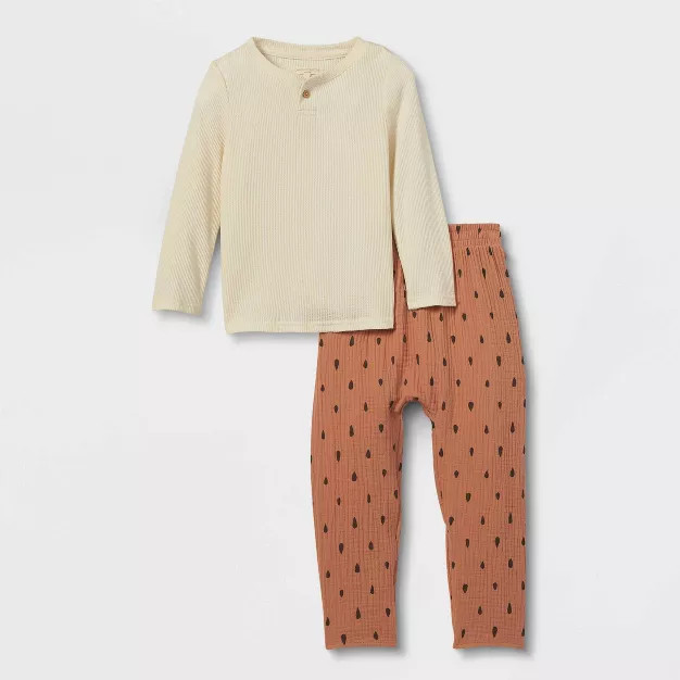 Grayson Collective Toddler Boys' Long Sleeve Thermal Top & Jogger Set - Cream/Rust | Target
