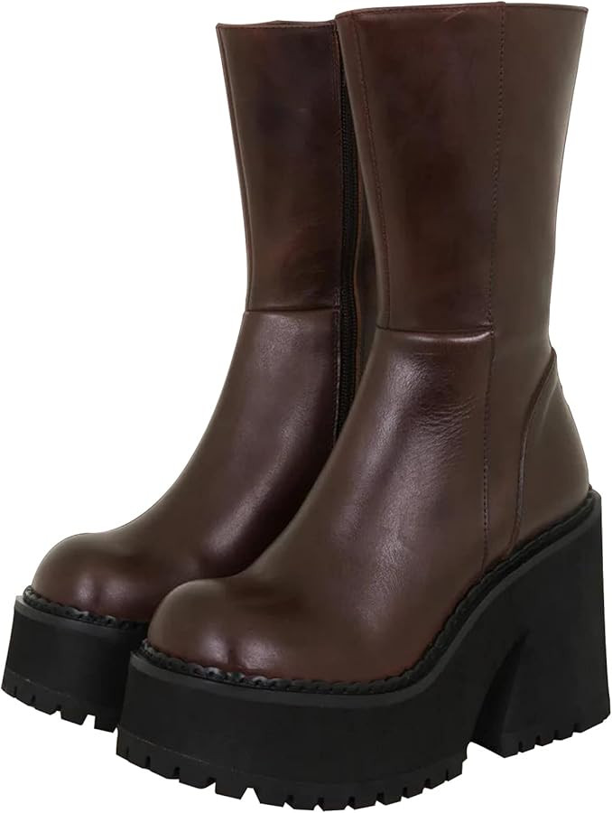 AMINUGAL Womens Wedge Heel Ankle Boots Platform Zipper Punk Motorcycle Booties Chunky Block High ... | Amazon (US)