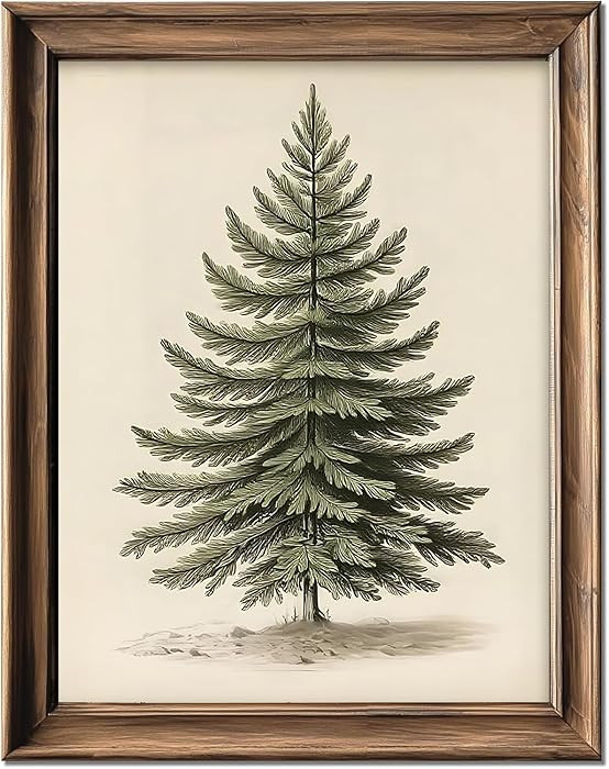 YHCTHT Vintage Christmas Tree Picture Wall Decor, Rustic Pine Tree Vintage Print, Winter Holiday ... | Amazon (US)