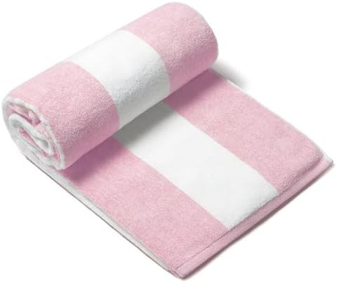 CLOWOOD Plush Oversized Beach Towel - Cotton 40 x 70 Inch Large Thick Pink Striped Cabana Pool Sw... | Amazon (US)