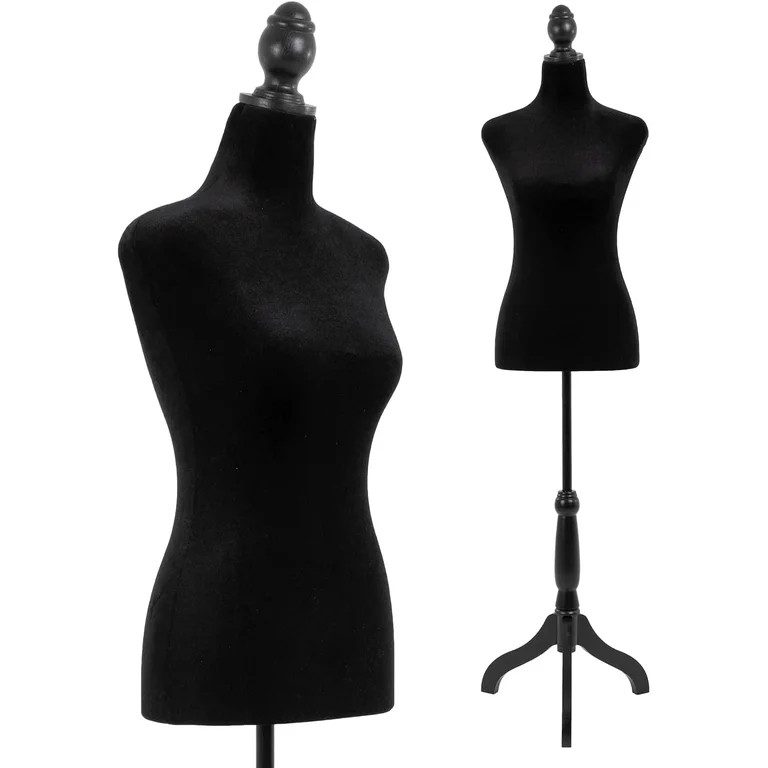 FDW 63" Female Mannequin Dress Form, Height Adjustable Wood Stand with Black Fabric Body for Adul... | Walmart (US)