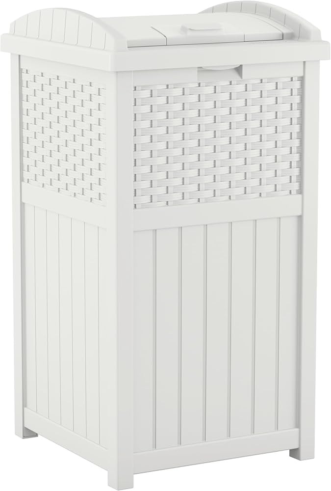 Suncast 33 Gallon Durable Plastic Hideaway Outdoor Garbage Can Trash Bin with Lid and Wicker Desi... | Amazon (US)