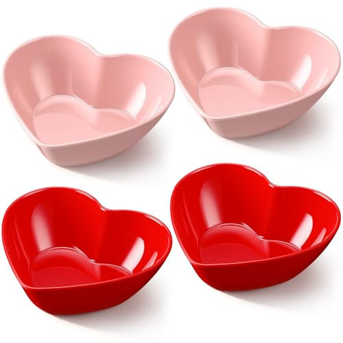 Maxdot Pink Red 4 Pcs Valentine Heart Shaped Plastic Bowls, 8.9 Inch Heart Serving Bowls for Fruit, Sauce, Snacks, Candy, Dessert, Salad, Wedding Party Table Decor | Amazon (US)